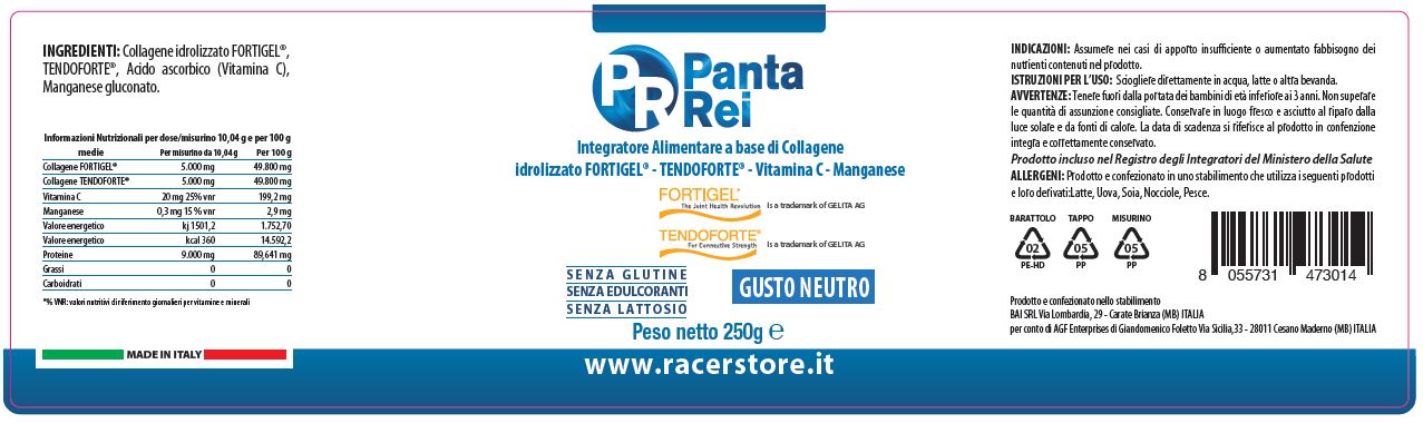 PANTA REI 250g polvere Gusto Neutro Collagene idrolizzato Fortigel / Tendoforte - immagine 3